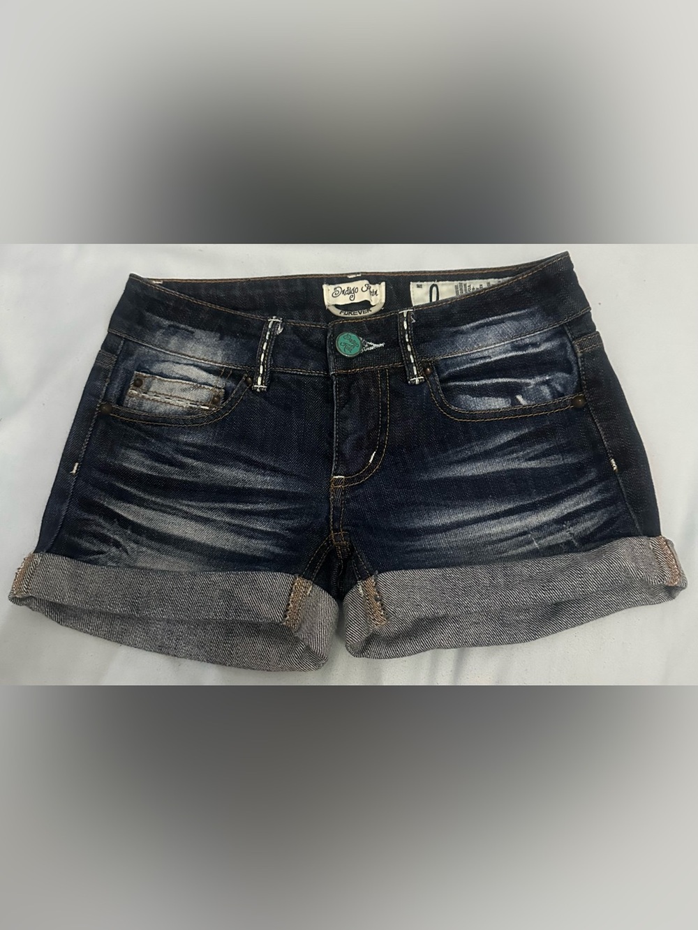 Indigo Rein Dark Blue Roll-Cuff Boyfriend Jean Shorts